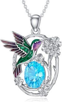 wholesale Sterling Silver Birthstone Hummingbird Pendant Necklace for Women-March