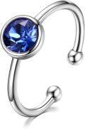 wholesale 925 Sterling Silver 14K White Gold Plated Simulated Sapphire Crystal Adjustable Birthstone Ring for Women-0-0