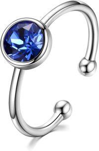 wholesale 925 Sterling Silver 14K White Gold Plated Simulated Sapphire Crystal Adjustable Birthstone Ring for Women-9-September