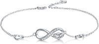 wholesale 925 Sterling Silver Infinity Heart Anklet with Cubic Zirconia-Cut CZ Adjustible Dainty Foot Jewelry-Style1
