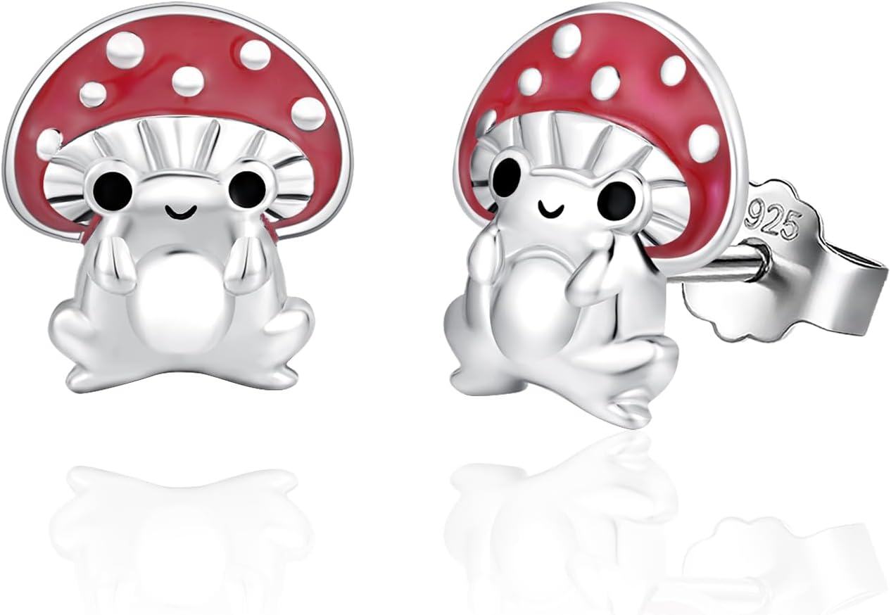  Sterling Silver Animal Stud Earrings Butterfly Unicorn Yorkie Beagle Axolotl Frog Cow Panda Dog Dino Cat Hedgehog Sloth -Frog Earrings