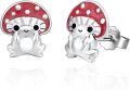 wholesale 925 Sterling Silver Mushroom Stud Earrings Red Enamel Polka Dot Design-0-0