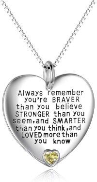 wholesale Sterling Silver Pendant Necklace Always Remember You Are Braver Than You Believe Inspirational Jewelry Gift-November