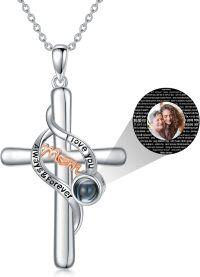 wholesale 925 Sterling Silver 925 Customizable Photo Projection Infinity Love Mom Cross Pendant Necklace for Women and Girls-F1-Mom-Customized Photo-F-Mom-Customized Photo