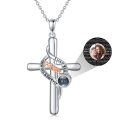 wholesale 925 Sterling Silver Mom Cross Necklace I Love You Always Forever Projection Stone Pendant-0-0