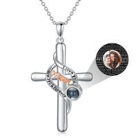 wholesale 925 Sterling Silver Mom Cross Necklace I Love You Always Forever Projection Stone Pendant-F1-Mom-Customized Photo-F-Mom-Customized Photo