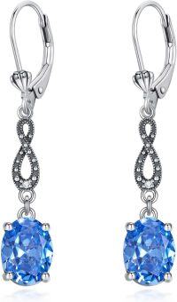 wholesale 925 Sterling Silver Birthstone Crystal Infinity Love Leverback Earrings Mother s Day Gift-Aqua Blue