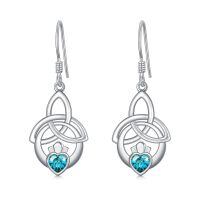 wholesale 925 Sterling Silver Birthstone Irish Celtic Claddagh Love Heart Drop Dangle Earrings-12-Dec(Blue Topaz)