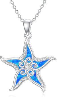 wholesale 925 Sterling Silver Blue Opal Starfish Pendant Necklace for Women Girls-starfish