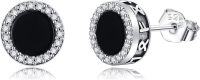 wholesale 925 Sterling Silver 925 Round Black Onyx & CZ Circle Stud Earrings w/Norse Symbol & Yin Yang Design-Viking