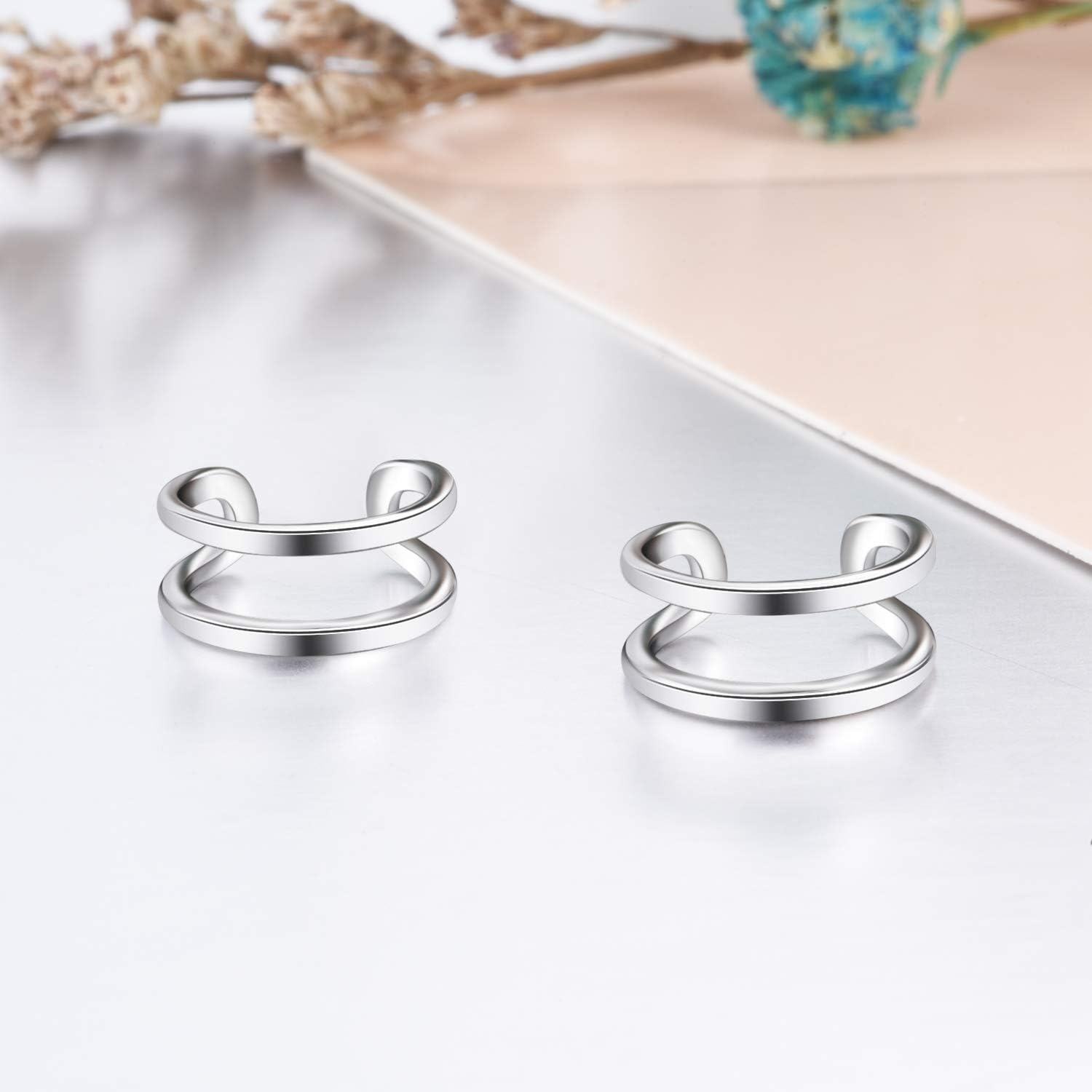 925 Sterling Silver Spiral Twist Ear Cuffs for Women - No Piercing Required-0-4