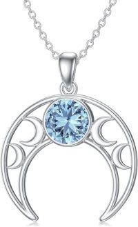 wholesale 925 Sterling Silver Triple Moon Pendant Necklace with Birthstone-March