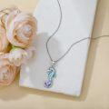 wholesale 925 Sterling Silver Birthstone Blue Seahorse Heart Pendant Necklace-0-2