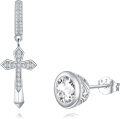 wholesale 925 Sterling Silver Round Cut Cubic Zirconia Cross Stud Earrings for Men & Women-0-0