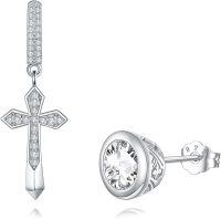 wholesale 925 Sterling Silver Round Cut Cubic Zirconia Cross Stud Earrings for Men & Women-Hoop