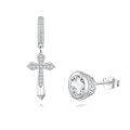 wholesale 925 Sterling Silver Round Cut Cubic Zirconia Cross Stud Earrings for Men & Women-0-0
