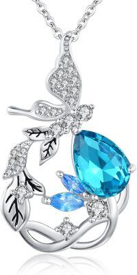 wholesale 925 Sterling Silver Crystal Red Butterfly Vine Birthstone Necklace for Women-Blue March
