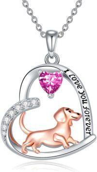 wholesale Sterling Silver Birthstone Dachshund Necklace Dog Lover Gift-1-10-October
