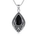 wholesale 925 Sterling Silver Green Moss Agate Teardrop Pendant Necklace-0-20
