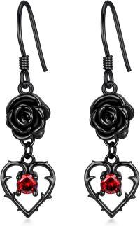 wholesale 925 Sterling Silver Gothic Witch's Heart Red Crystal Drop Earrings - Halloween s for Her-Rose