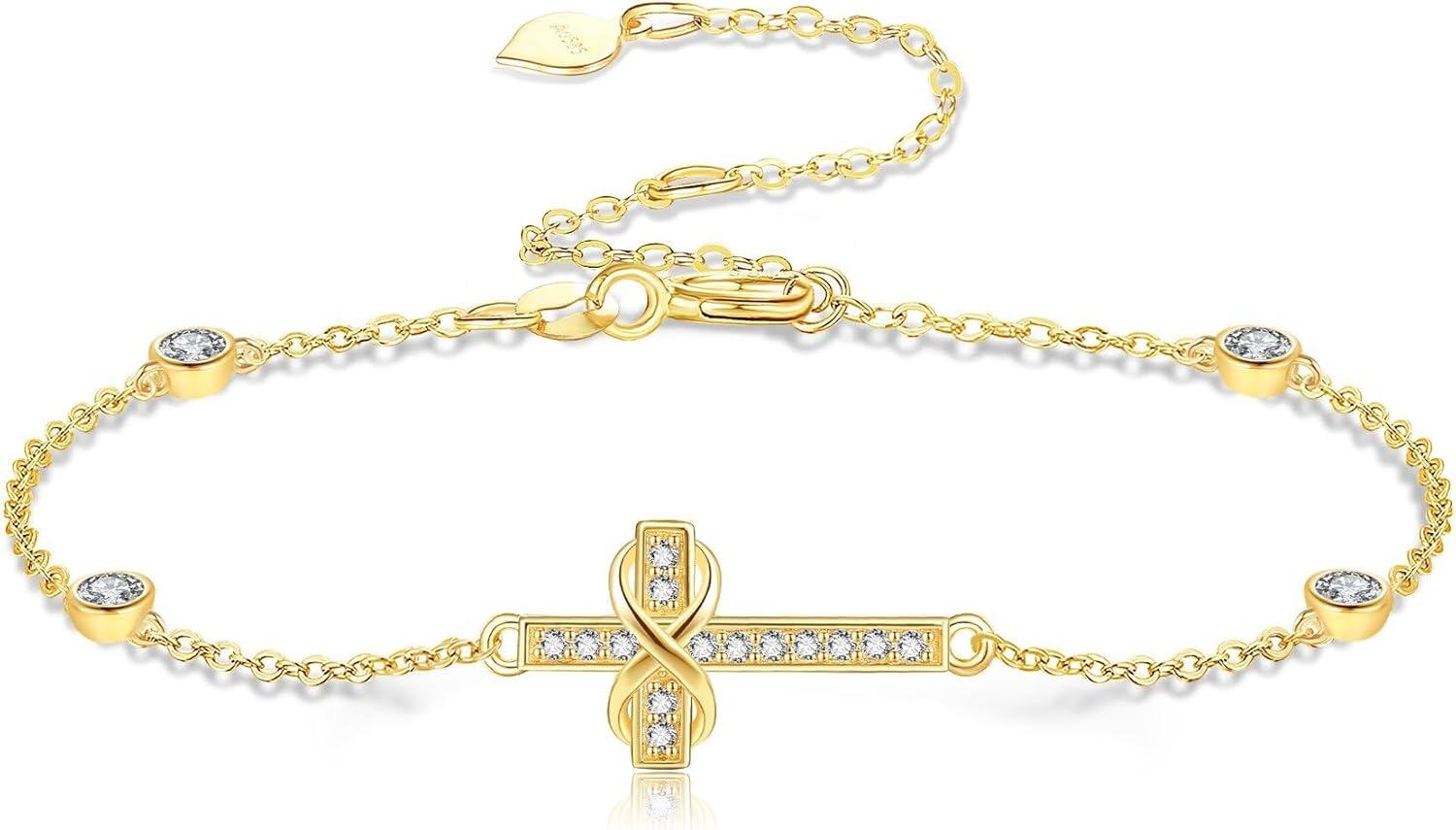 wholesale 14K Gold Cross Infinity Charm Bracelet - 14K Gold  Minimalist s for Her-0-0