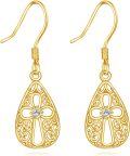 wholesale 14K Gold Teardrop Filigree Diamond Cross Drop Earrings for Women Christian s-0-0