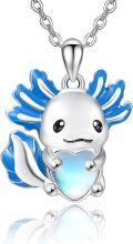 wholesale 925 Sterling Silver Blue Moonstone Axolotl Heart Pendant Necklace-0-0