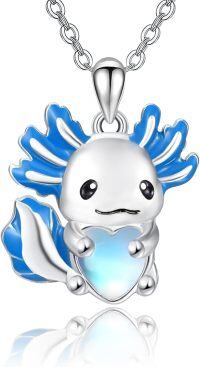 wholesale 925 Sterling Silver Blue Moonstone Axolotl Heart Pendant Necklace-Axolotl