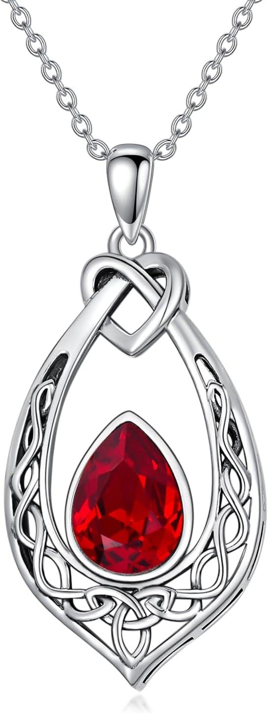 Sterling Silver Simulated Birthstone Celtic Knot Necklace Oxidized Vintage Love Knot Pendant Women s Jewelry Gift-0-1