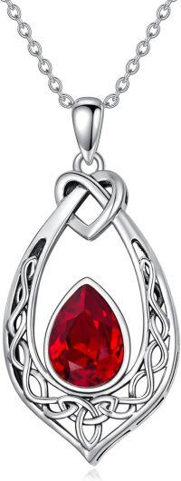 wholesale Sterling Silver Simulated Birthstone Celtic Knot Necklace Oxidized Vintage Love Knot Pendant Women s Jewelry Gift-Red