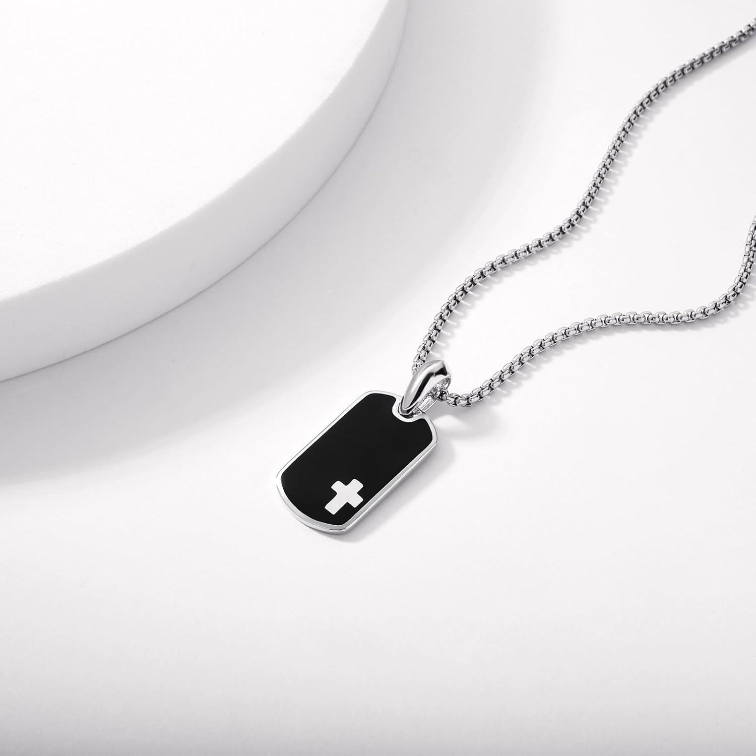 Stainless Steel Sterling Silver Dog Tag Pendant Necklace 22 +2 -0-3