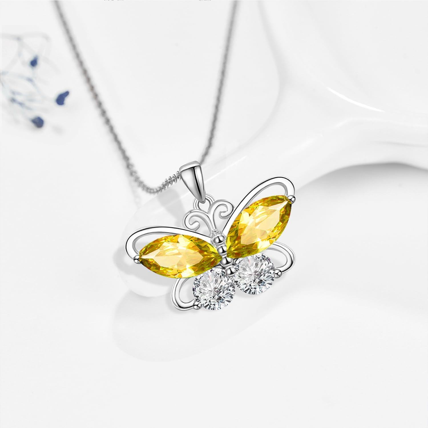 Sterling Silver Cubic Zirconia 12 Birthstone Butterfly Pendant Necklace-0-2