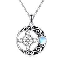 wholesale 925 Sterling Silver Celtic Moon Pendant Necklace Wholesale With Moonstone-Cross