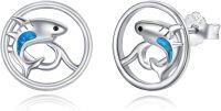 wholesale 925 Sterling Silver Blue Opal Shark Stud Earrings Sea Life s for Women-Shark Earrings