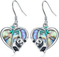 wholesale 925 Sterling Silver Panda Heart Abalone Shell Drop Earrings for Women-Panda