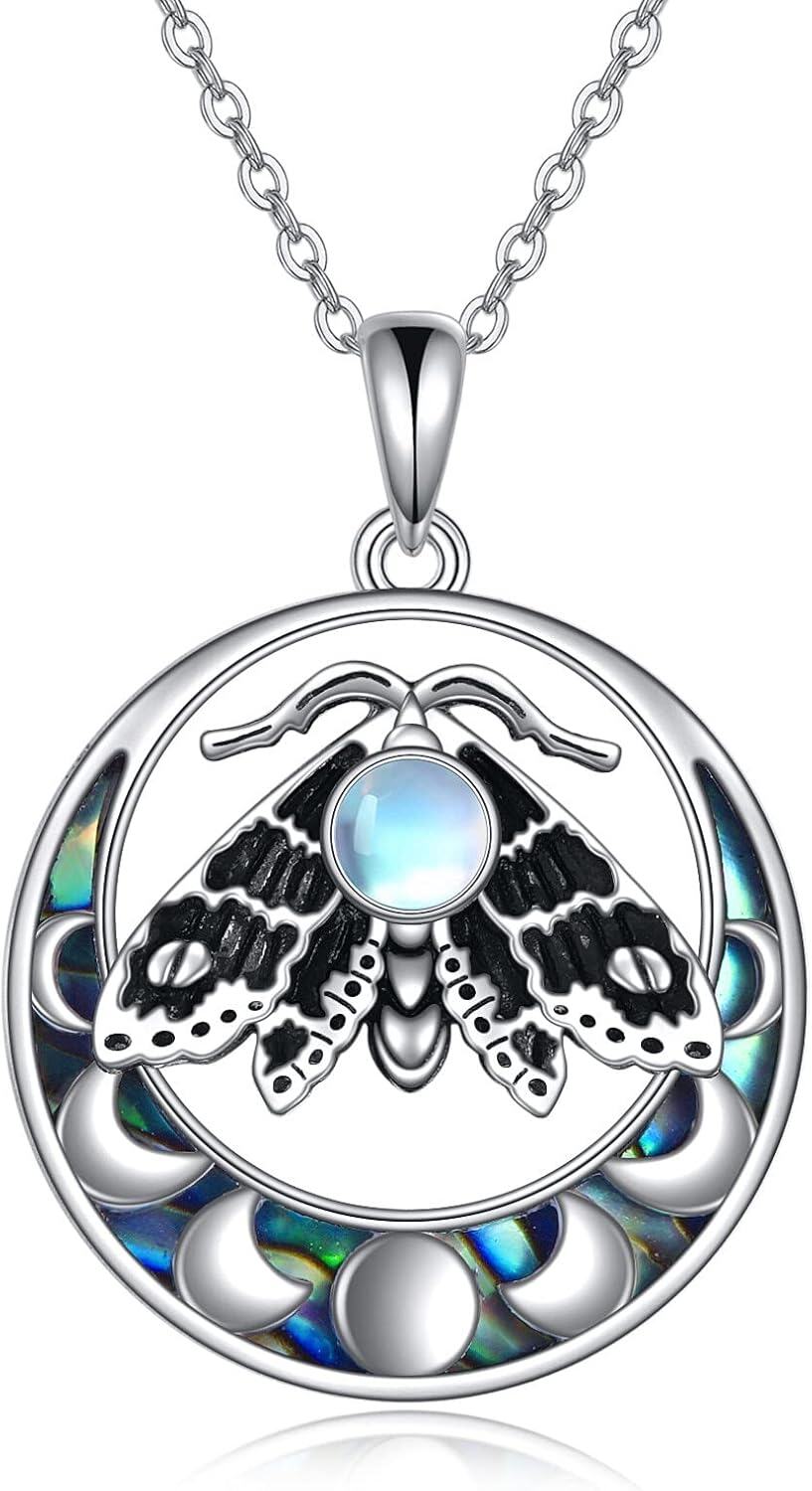 Sterling Silver Butterfly Wolf Moth Raven Dragonfly Owl Hummingbird Pendant Necklace-Moth