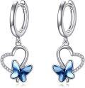 wholesale 925 Sterling Silver Blue Crystal Heart & Butterfly Drop Earrings for Women-0-0