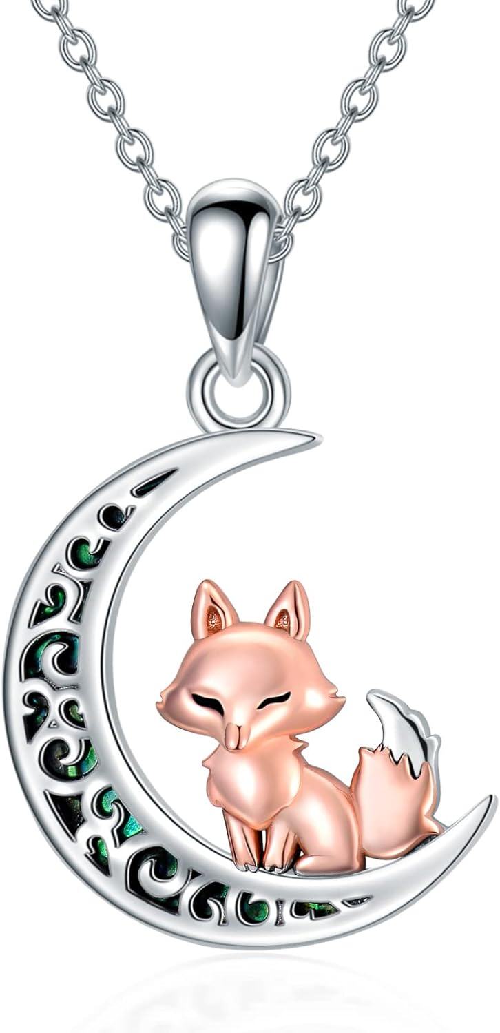 Sterling Silver Butterfly Wolf Moth Raven Dragonfly Owl Hummingbird Pendant Necklace-Fox