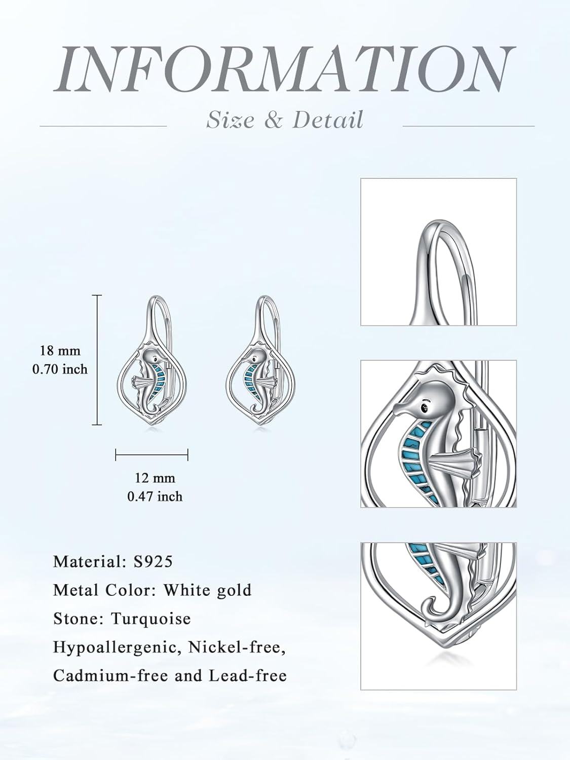 wholesale 925 Sterling Silver Turquoise Seahorse Drop Earrings for Women Girls  4cm Length-0-3