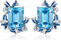 wholesale 925 Sterling Silver Blue Topaz 3ct Emerald Cut Flower Stud Earrings for Women Gifts-0-0