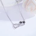 wholesale 925 Sterling Silver Infinity Love with Black Enamel Paw Prints Pendant Necklace for Women Girls  45cm Chain Length-0-1