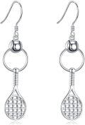 wholesale 925 Sterling Silver Tennis Racket & Ball Drop Earrings Sports Gift for Players-0-0