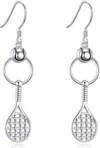 wholesale 925 Sterling Silver Tennis Racket & Ball Drop Earrings Sports Gift for Players-Tennis