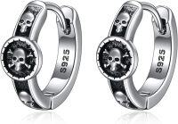 wholesale 925 Sterling Silver Skull & Crossbones Huggie Hoop Earrings for Men and Women - Unique Gift Idea-4-Skull Hoops