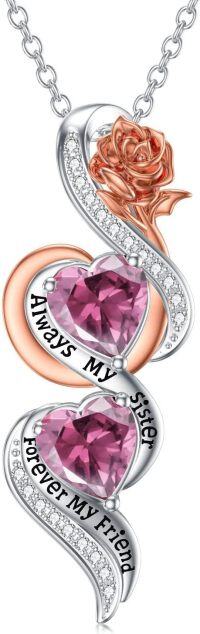 wholesale TOUPOP Sister Birthday Gifts From Sister Always My Sister Forever My Friend Jewelry 925 Sterling Silver Birthstone Necklace With Rose Flower Birthday Gifts For Sisters, Sterling Silver, Zircon -undefined