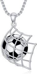 wholesale 925 Sterling Silver Soccer Ball in Net Pendant Necklace  for Men Women Sport Gift-0-0