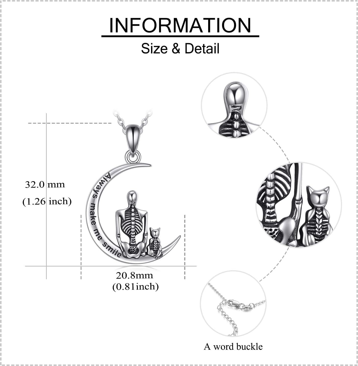 Sterling Silver Urone Skull Necklace Gothic Skeleton Jewelry Gift for Women Men-0-3
