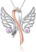 wholesale 925 Sterling Silver Angel Wings & Pink Ribbon Hope Breast Cancer Awareness Pendant Necklace-0-0