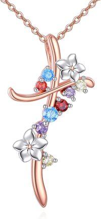 wholesale 925 Sterling Silver Multi-Color Crystal Flower and Hummingbird Pendant Necklace for Women-Rose Gold Cross