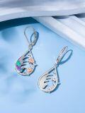 wholesale 925 Sterling Silver Enamel Flower Hummingbird Drop Earrings-0-2